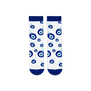 Colorful 100% Acrylic <b>Women's</b> Crew <b>Socks</b> Evil Eye Embroidery Design Breathable Knitted Jacquard Print Daily Use One Size Fits - Product Image 1