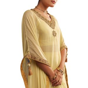 Ensemble caftan Sharara brodé jaune clair en organza vêtements de fête de mariage de luxe pour femmes tenue ethnique de créateur - Product Image 3