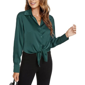 Camisas de trabajo informales Tops coreanos para mujer Blusas de gasa de doble capa con cuello en V de manga larga informales elegantes - Product Image 1