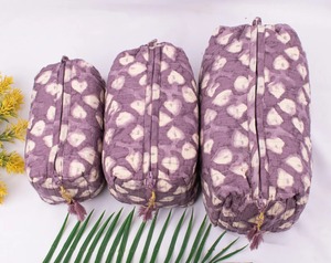 Juego de 3 fundas acolchadas de algodón ecológicas para bolsas, bolsas de almacenamiento de maquillaje y cosméticos con estampado de bloques, gran capacidad, envío gratis - Product Image 3