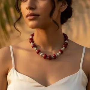 Collar de Cuentas de Piedra Roja para Mujer, Joyería Religiosa y Moderna con Diamantes y Jade para Regalo de Boda y Fiesta - Product Image 2