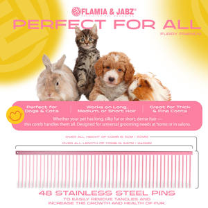 Flamia & Jabz <b>Stainless</b> <b>Steel</b> Pet Grooming Comb for Dogs & Cats 48 Rounded <b>Pins</b> Anti-Rust Professional Deshedding Detangling - Product Image 5