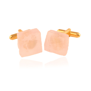 Gemelos de cuarzo rosa natural para hombre, mancuernas chapadas en oro personalizadas, joyería elegante de moda, buena calidad, venta al por mayor - Product Image 4