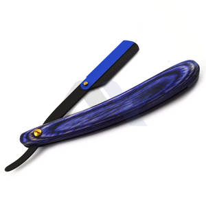 Rasoir Swing Lock Shavette à bord droit Rasoir à manche en bois bleu uni Rasoirs de qualité supérieure en acier inoxydable noir - Product Image 1