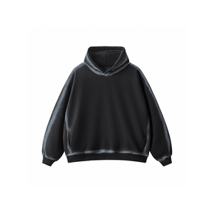 Sweat à capuche en molleton lavé aux enzymes avec broderie 3D et patchwork appliqué - Product Image 1