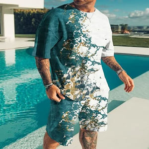 Conjunto de 2 piezas para hombre, camisetas de manga corta, pantalones cortos, ropa de verano, chándal - Product Image 3