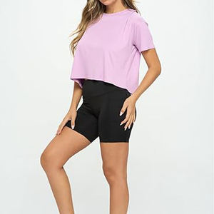 Top court respirant à manches courtes, col rond, décontracté, entraînement actif, yoga, course à pied, t-shirts courts pour femmes - Product Image 4