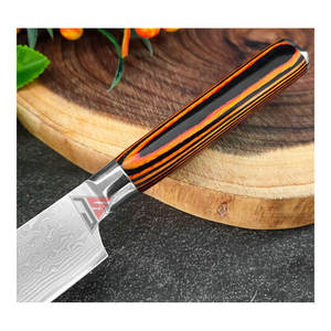 Cuchillos de corte Cuchillo de cocina de acero de Damasco Bowie personalizado con grabado hecho de hoja de acero de Damasco con mango de madera colorido - Product Image 6