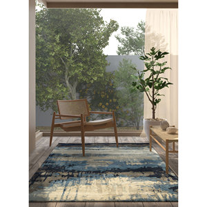 Alfombra Genesis Azul de Lana y Viscosa Hecha a Mano con Técnica Jacquard Abstracta, Diseño Rectangular a Rayas para Pasillo, para el Hogar, Taq-4304 4m - Product Image 5