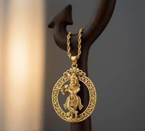 Collar de cadena de eslabones de rodio de plata 925, colgante chapado en oro hindú Krishna de tendencia, uso diario para hombres y mujeres, regalo espiritual - Product Image 1