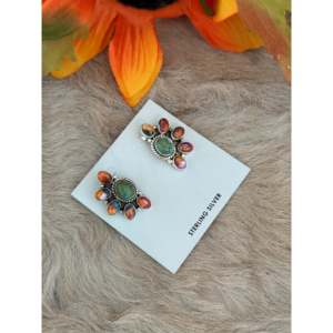 Boucles d'oreilles clous fleur en argent sterling multi-pierres faites à la main du sud-ouest - Product Image 4