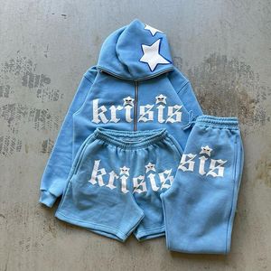 Chándal con estampado de algodón ligero personalizado para hombre, conjunto de 2 piezas con cremallera y pantalones cortos, rompevientos, venta al por mayor - Product Image 5