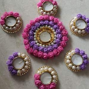 Elegant Pearl <b>Flower</b> Rangoli Mat for <b>Candle</b> Holders Multicolored Intricate Design for Father's Day Mother's Day Graduation - Product Image 5