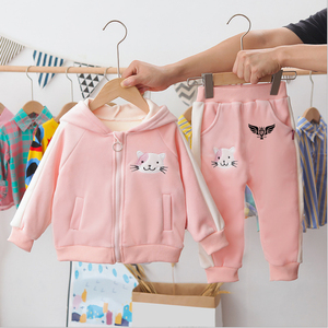 ชุดเสื้อผ้าเด็กผู้หญิงผ้าฟลีซมีฮู้ดชุดเสื้อแจ็กเก็ตมีฮู้ดกางเกงลายการ์ตูนรถมีฮู้ดแฟชั่นสำหรับเด็กผู้หญิง - Product Image 4