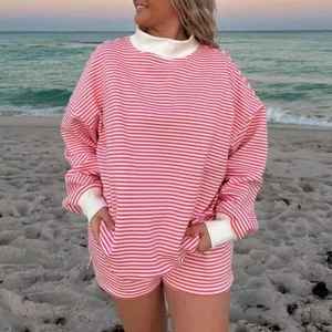 Sudadera Personalizada 2025 para Mujer, Informal, Holgada, de Manga Larga, Color Rosa Oscuro y Blanco, Cuello Redondo, Tejida, Transpirable, Ecológica, para Otoño e Invierno - Product Image 4