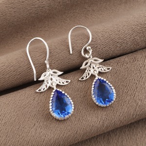 Women’s 925 <b>Sterling</b> <b>Silver</b> Bohemian Drop <b>Earrings</b> Geometric Pattern Tanzanite Bezel Set Handmade <b>Dangle</b> <b>Earrings</b> - Product Image 6