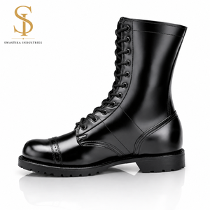 SUPER FORCE Natural Cow Leather Strong Quality Tactical Mission Defense <b>Boots</b> Zip & Lace-Up Closure All Season Black - Product Image 5