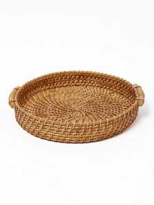 Plateau de service pour la table à manger à la maison, plateau rond décoratif avec poignées, plateau festif pour les fêtes, Diwali - Product Image 2