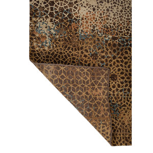 Alfombra Tattvam Beige y Marrón Anudada a Mano de Lana y Seda, Diseño Rectangular de Patchwork para el Hogar, Estilo Tabriz - Modelo Ebsk-9012 - Product Image 5