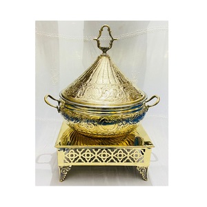 Suministros DE BODA Buffet Plato de frotamiento Calentador de alimentos Plato de servicio de comida usado de lujo Diseño de grabado hecho a mano Plato de frotamiento - Product Image 4