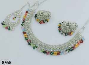 Latest Indian Jewelry Traditional <b>Silver</b> <b>Plated</b> Motipearl With Jumkha Earring and Maagtika Combo Necklace Set for Women - Product Image 3