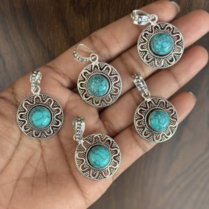 Collar Chapado en Plata al por Mayor con Cadena, Joyería de Moda para Mujer, Colgantes con Bisel de Turquesa Natural de Arizona - Product Image 2