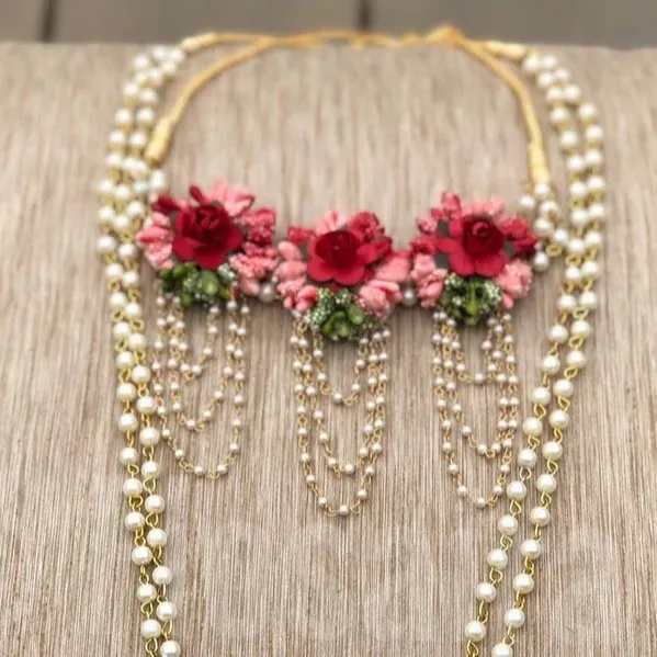 Beautiful Red Gotta patti Bridal floral Jewellery set for Haldi Mehandi Weeding baby shower flower jewelry for mehndi haldi