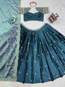 Collection Boutique de Luxe Moderne, Lehenga en Toile Cancan de 3,5 mètres avec Broderie Complète en Fil de Satin Japonais et Paillettes, Séchage Rapide, Toutes Saisons - Product Image 2
