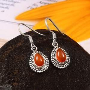 Handmade 925 <b>Sterling</b> <b>Silver</b> <b>Dangle</b> <b>Earrings</b> Natural Red Onyx Gold Trendy Designs High Quality <b>Silver</b> for Women for Parties - Product Image 5