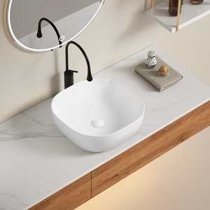 Lavabo carré en céramique blanche de 42 cm pour comptoir - Product Image 1