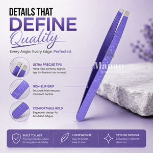Pinzas para Cejas Color Púrpura, Acero Inoxidable, Punta Inclinada, Herramienta de Belleza para Depilación de Precisión, Agarre Antideslizante - Product Image 2