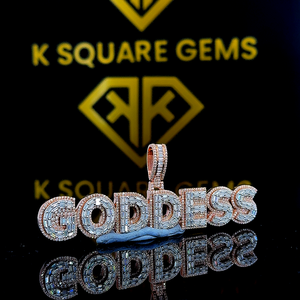 Pendentif Hip Hop personnalisé, lettre personnalisée, pendentif Moissanite glacé rond brillant et taille baguette, plaqué or rose, pendentif pour homme - Product Image 4