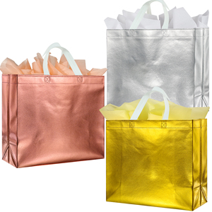 Sac fourre-tout en tissu métallisé grand format rose doré, argenté, jaune avec poignées non tissées pour les voyages - Product Image 1