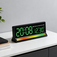 Huayang 6675 Art Deco Elektrischer ABS Multifunktionaler Schallgesteuerter Wecker Farbwechsel-Lichtleiste Duale USB-Ladeausgänge
