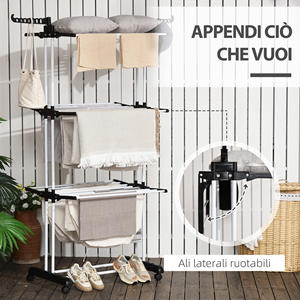 HOMCOM-Porte-vêtements pliable à 4 niveaux avec ailes rotatives et 4 roues, acier et PP, 73x64x177 cm, noir - Product Image 4