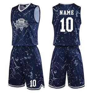 Ensemble de maillots de basket-ball réversibles en gros, maille respirante, imprimé numérique cousu, anti-UV, séchage rapide, 100% polyester, taille plus - Product Image 2