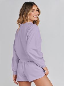 เสื้อสเวตเชิ้ตฮิปฮอปแบบสวมหัวโอเวอร์ไซส์ของผู้หญิงชุดสั้นพิมพ์ลายพัฟสำหรับฤดูใบไม้ร่วงพร้อมการตกแต่งลวดลายวินเทจ - Product Image 3