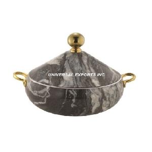 Pot en métal fini noir et or forme ronde casserole de créateur faite à la main ensemble de haute qualité de deux chauffe-plats en métal - Product Image 5