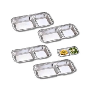 Petite assiette rectangulaire en acier inoxydable avec 2 sections à prix abordable, assiette à collations, assiette à compartiments, assiette 2 en 1 en acier inoxydable - Product Image 1