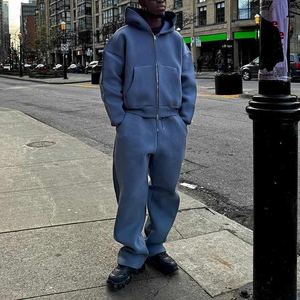 Chándal de neopreno de gran tamaño personalizado para hombre, ropa de calle, conjuntos de pantalones de chándal holgados de algodón tejido con cremallera para hombre, ropa de calle personalizada - Product Image 6