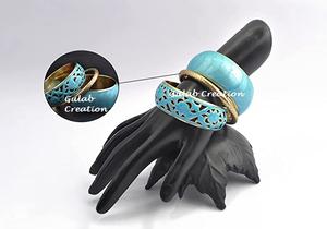 Juego de brazaletes de latón con esmalte de color turquesa, joyería de moda tradicional apilable hecha a mano para mujer - Product Image 2