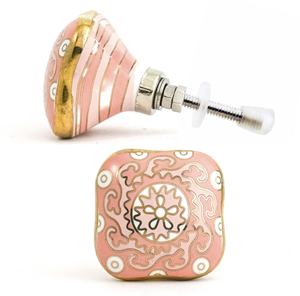 Boutons en céramique rose marocain Offre Spéciale or travail fleur hexagone tiroir armoire poignée tire pour chambre à manger-industriel - Product Image 1