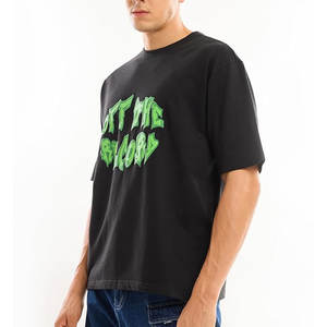 Venta al por mayor de alta calidad de color negro sólido camiseta de impresión personalizada 100% tela de algodón suelta cuello redondo transpirable camiseta para hombres - Product Image 3