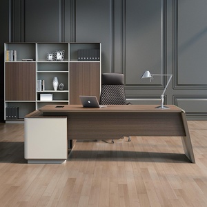 Bureau de direction moderne de luxe en forme de L, table de bureau en bois, grand mobilier de direction pour PDG et président, poste de travail avec armoire d'extension - Product Image 4