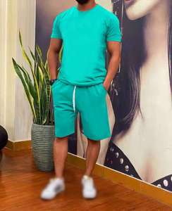 Camiseta transpirable con logotipo personalizado para entrenamiento de fútbol de verano para hombre, 2 piezas, respetuoso con el medio ambiente, poliéster/algodón, conjunto de pantalones cortos para correr - Product Image 3