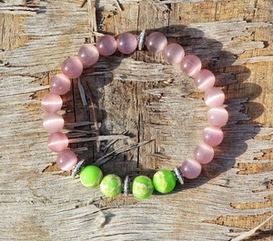 Sélénite rose lisse perlée pour bracelet pierre précieuse de sédiment extensible en acier inoxydable pour les fêtes d'anniversaires de mariages - Product Image 1