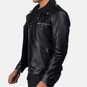 Chaqueta de Motociclista de Piel de Cordero Genuina para Hombre, Estilo Desgastado, Cuello Alto, Logotipo Frontal, Alta Calidad - Product Image 3