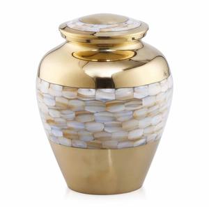 Urna Funeraria de Diseño Moderno Hecha a Mano con Madreperla, Urna Conmemorativa para Adultos de Latón Dorado, Proveedor y Exportador Mayorista - Product Image 1