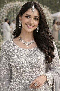 Elegant Precious Color O Neck Style Pure Silk Fabric Heavy Embroidery & Beads Work <b>Three</b> Piece Salwar Suit At Reasonable Rate - Product Image 4