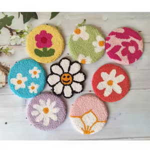 Sous-verres brodés à l'aiguille de poinçon à la main coloré marguerite tufté tasse tapis accessoire conception florale idée cadeau parfaite - Product Image 1